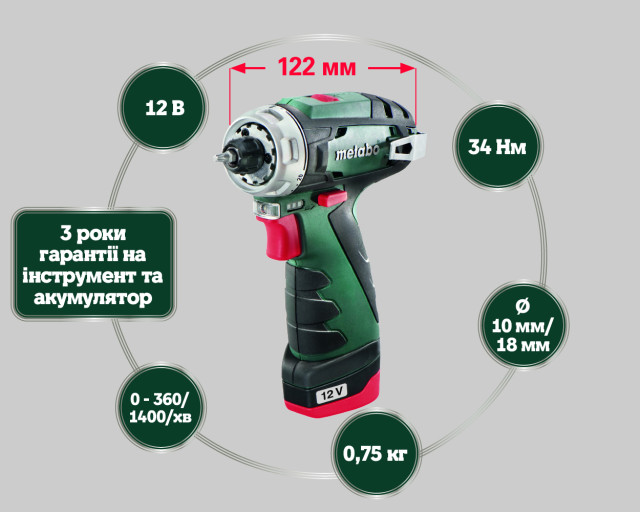 Аккумуляторная дрель-шуруповерт Metabo PowerMaxx BS Basic (600080500)