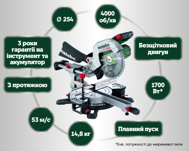 Акумуляторна торцювальна пила Metabo KGS 18 LTX BL 254 (614254810)