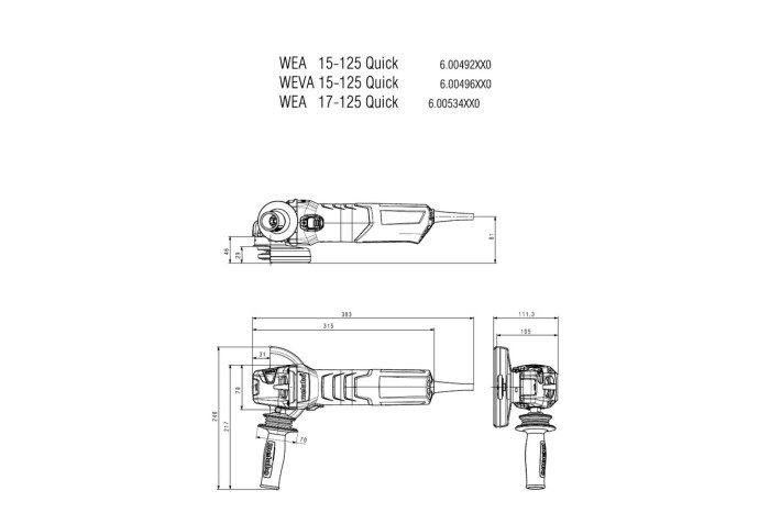 Кутова шліфувальна машина (болгарка) Metabo WEVA 15-125 Quick (600496000)