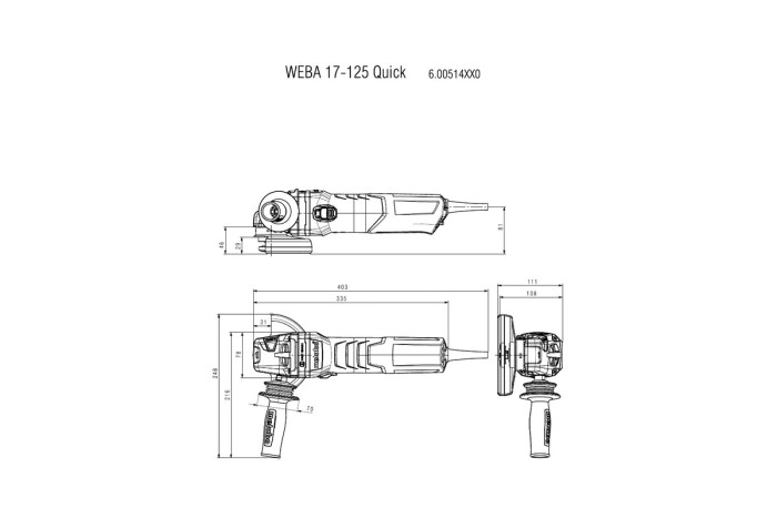 Кутова шліфувальна машина (болгарка) Metabo WEBA 17-125 Quick (600514000)