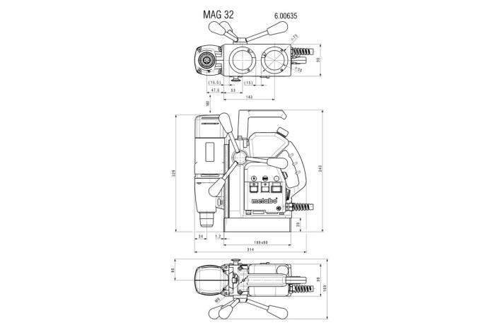 Дрель на магнитной стойке Metabo MAG 32 (600635500)