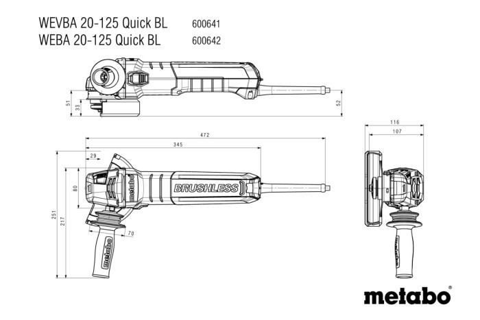 Угловая шлифмашина Metabo WEVBA 20-125 Quick BL (600641000)