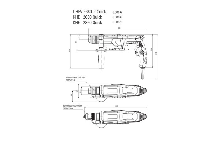 Комбінований перфоратор Metabo KHE 2860 Quick (600878500)