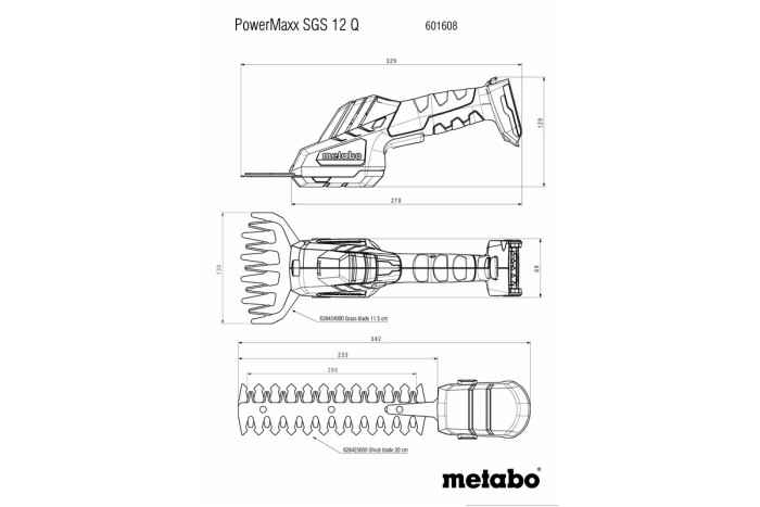 Акумуляторні кущові та газонні ножиці Metabo PowerMaxx SGS 12 Q (601608860)