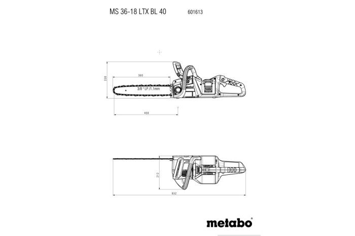 Аккумуляторная цепная пила Metabo MS 36-18 LTX BL 40 (601613850)