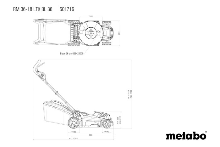Акумуляторна газонокосарка Metabo RM 36-18 LTX BL 36 (601716850)
