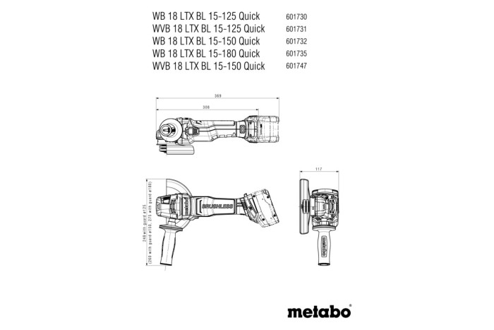Аккумуляторная угловая шлифмашина (болгарка) Metabo WB 18 LTX BL 15-125 Quick (601730660)
