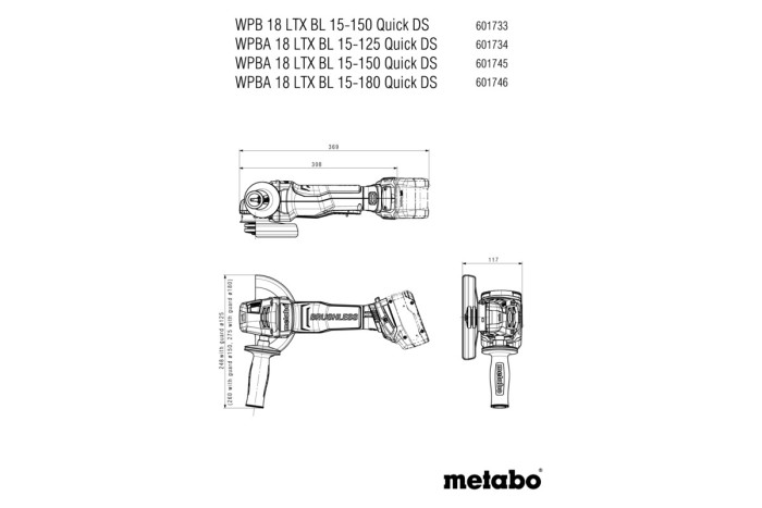 Аккумуляторная угловая шлифмашина (болгарка) Metabo WPBA 18 LTX BL 15-125 Quick DS (601734840)