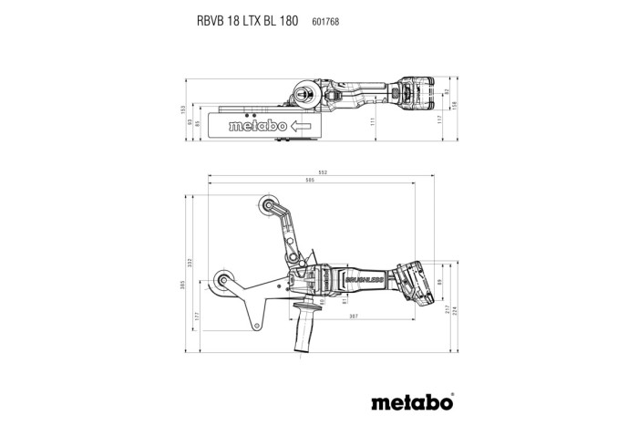 Акумуляторна стрічкова шліфувальна машина для труб Metabo RBВB 18 LTX BL 180 (601768840)