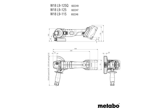 Акумуляторна кутова шліфувальна машина (болгарка) Metabo W 18 L 9-125 (602247510)