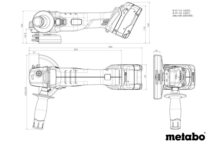 Аккумуляторная угловая шлифмашина (болгарка) Metabo W 18 7-125 (602371510)