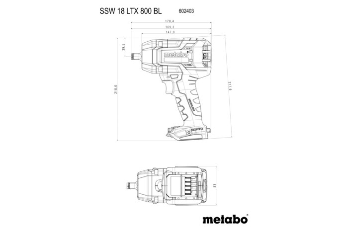 Аккумуляторный ударный гайковерт Metabo SSW 18 LTX 800 BL (602403650)