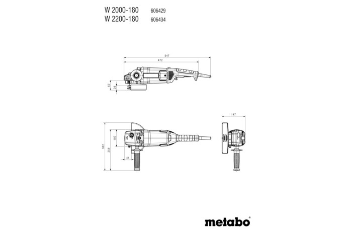 Угловая шлифмашина (болгарка) Metabo W 2200-180 (606434010)