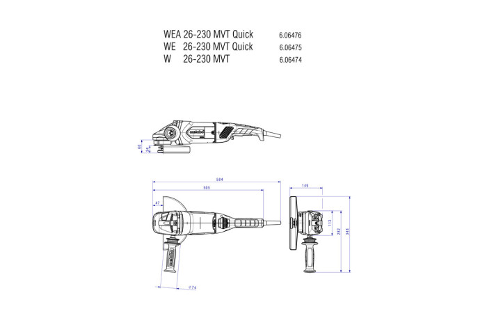 Кутова шліфувальна машина (болгарка) Metabo WE 26-230 MВT Quick (606475000)