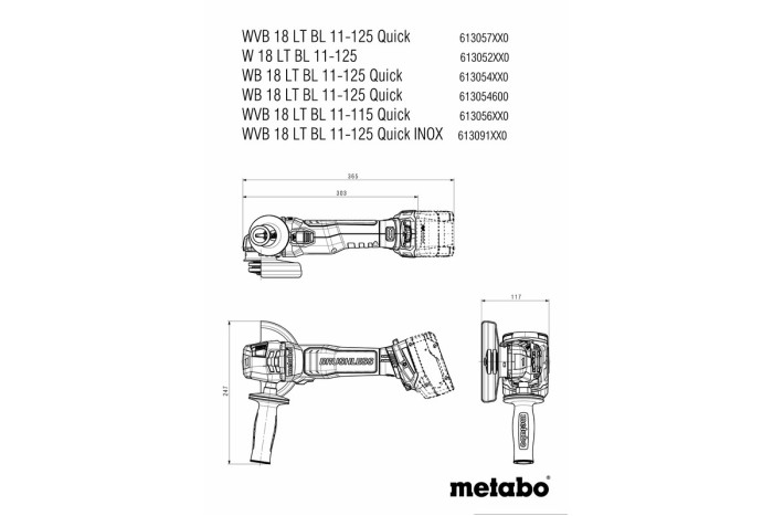 Акумуляторна кутова шліфувальна машина (болгарка) Metabo WB 18 LT BL 11-125 Quick (613054660)