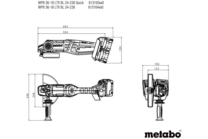 Акумуляторна кутова шліфувальна машина (болгарка) Metabo WPB 36-18 LTX BL 24-230 Quick (613103810)