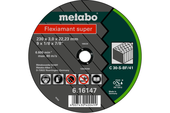 Отрезной диск Metabo Flexiamant super 180x3,0x22,2 Камень, TF 41 (616143000)