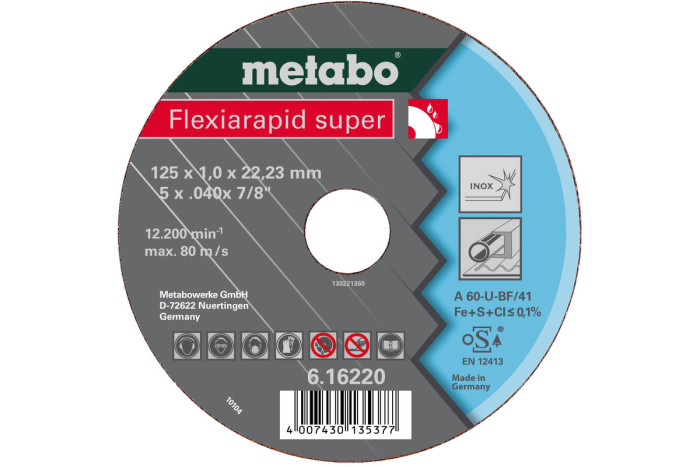 Отрезной диск Metabo Flexiarapid super 125x1,6х22,2 Inox, TF 41 (616222000)