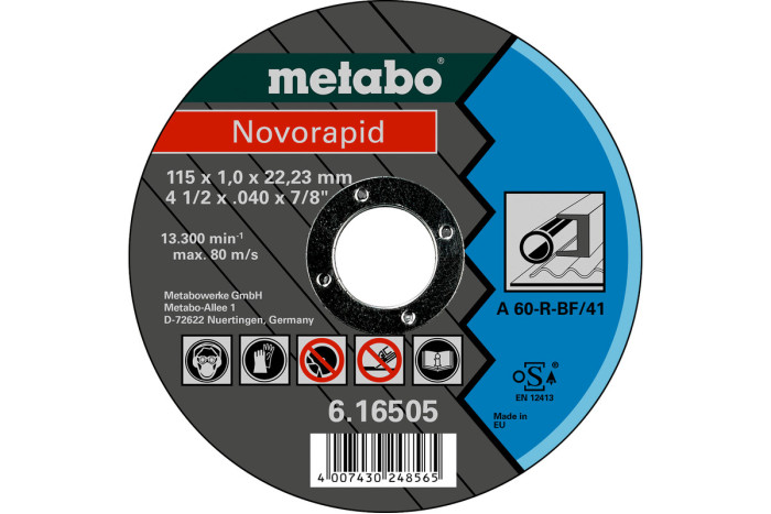 Відрізний диск Metabo Novorapid 115x1,0х22,2 мм, Сталь, TF 41 (616505000)