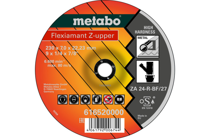 FLEXIAMANT Z-UPPER шлифовальный диск с циркониевым корундом сталь SF 27 Metabo 230х7,0х22,23 (616520000)
