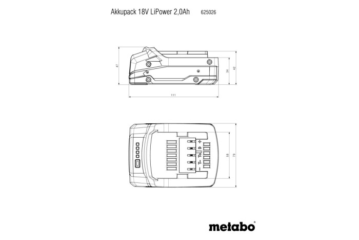 Акумуляторний блок Metabo Li-Power 18 В – 2,0 А·год (625026000)