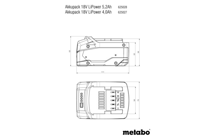 Аккумуляторный блок Metabo Li-Power 18 В – 5,2 А·ч (625028000)