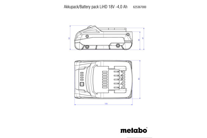 Аккумуляторный блок Metabo LiHD 18 В – 4,0 А·час (625367000)