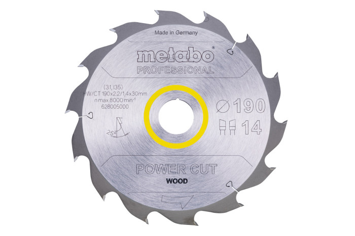 Пильное полотно Metabo «Power Cut Wood — Professional», 190х30, Z14 WZ 25° (628005000)