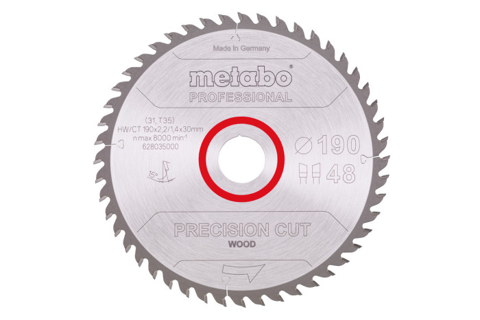 Пильное полотно Metabo «Precision Cut Wood — Professional», 190x30, Z48 WZ 15° (628035000)