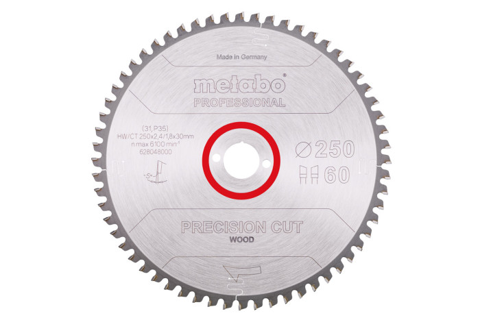 Пильное полотно Metabo «Precision Cut Wood — Professional», 250x30, Z60 WZ 5° neg. (628048000)
