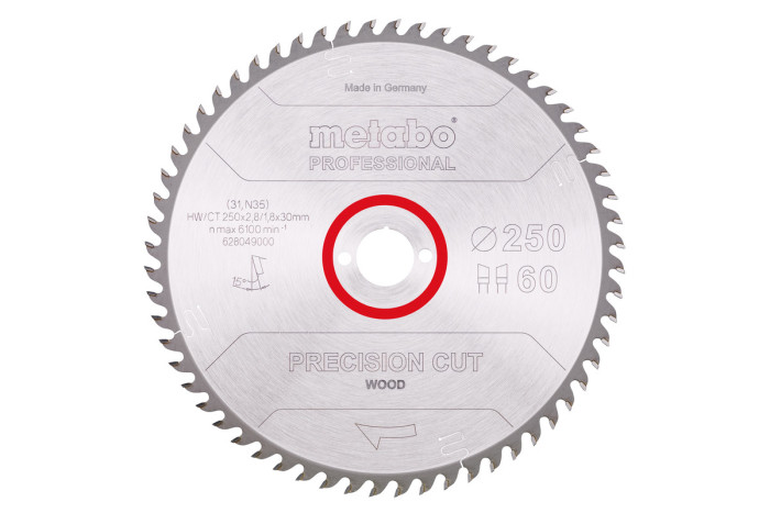 Пильное полотно Metabo «Precision Cut Wood — Professional», 250х30, Z60 WZ 15° (628049000)