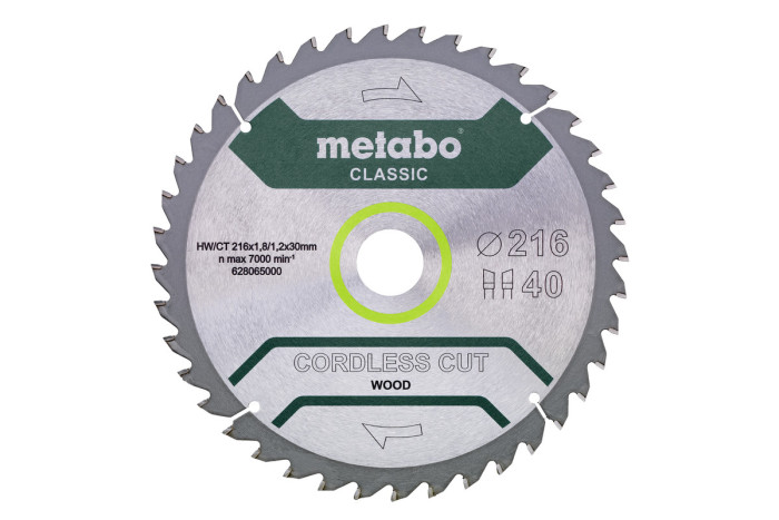 Пилкове полотно Metabo «Cordless Cut Wood — Classic», 216X30 Z40 WZ 5° (628065000)
