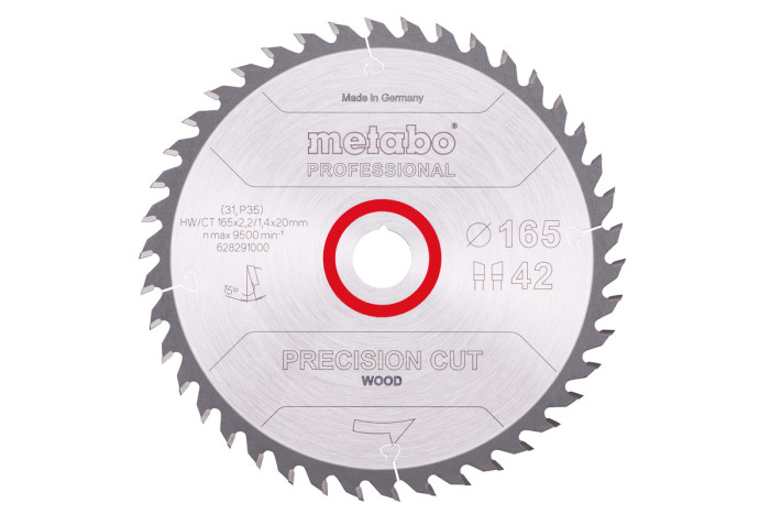 Пильное полотно Metabo «Precision Cut Wood - Professional», 165x20 Z42 WZ 15° (628291000)