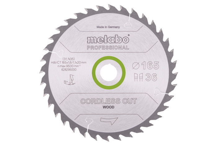 Пильное полотно Metabo «Cordless Cut Wood — professoinal», 165x20 Z36 WZ 15° (628295000)