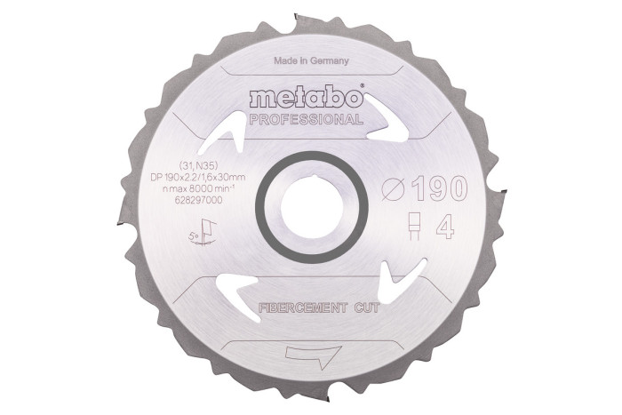 Пильное полотно Metabo «Fibercement Cut - Professional», 190x30 Z4 DFZ 5° (628297000)
