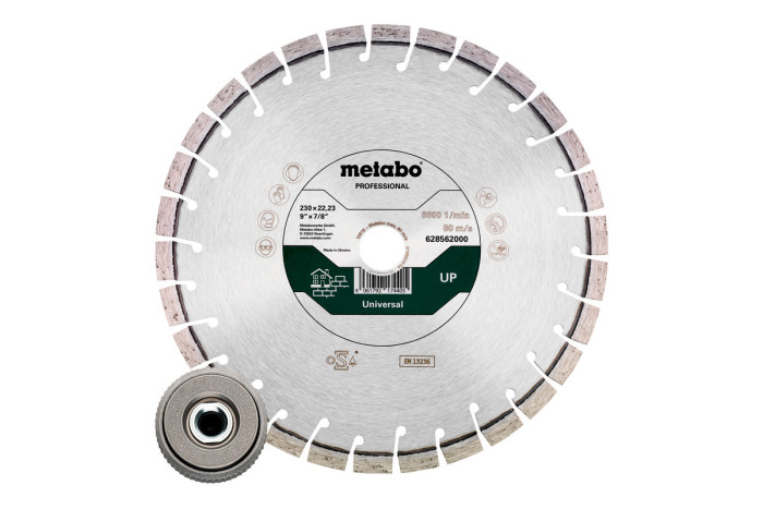 Комплект Metabo 1 Алмазный отрезной круг 230х22,23 мм, «UP» + 1 стяжная гайка Quick M 14 (628583000)