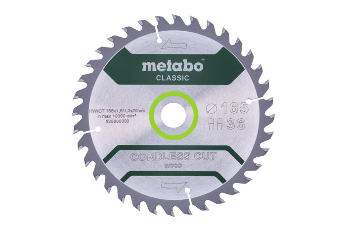 Пильное полотно Metabo «Cordless Cut Wood - Classic», 165x20 Z36 WZ 15° /B (628660000)
