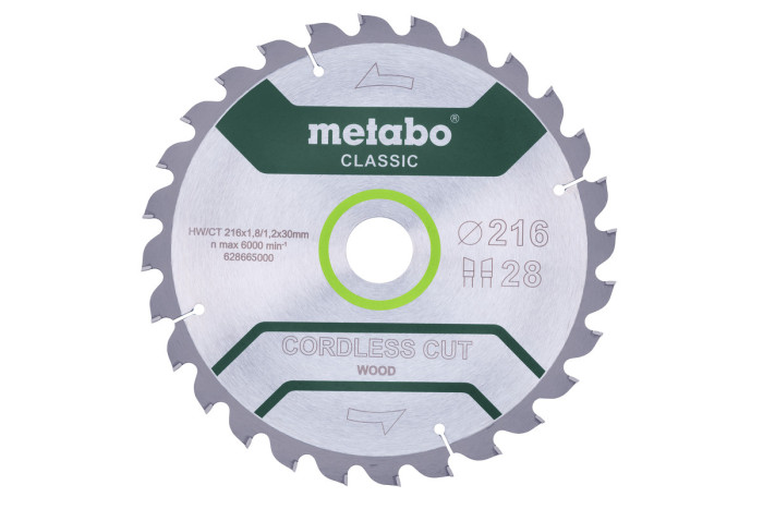 Пилкове полотно Metabo «Cordless Cut Wood - Classic», 216x30 Z28 WZ 5° /B (628665000)