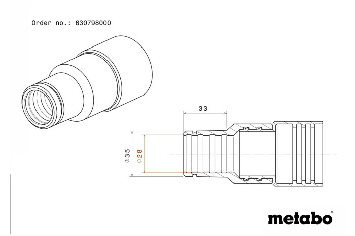 З'єднувальна муфта Metabo з внутр. Ø 28 мм/зовн. Ø 35 мм (630798000)