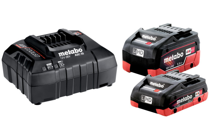 Набір акумуляторів Metabo 18В 4,0А·год + 5,5А·год + зарядний пристрій ASC 55 (685160000)