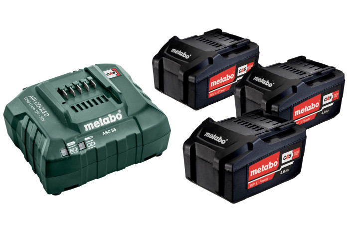Набір акумуляторів Metabo 18В 3×4А·год + зарядний пристрій ASC 55 (685049000)