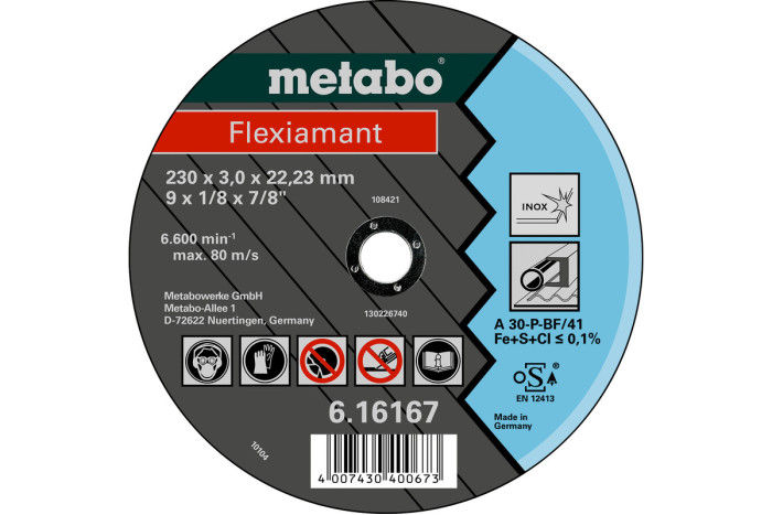 Відрізний диск Metabo Flexiamant 100x2,5x16 Inox, TF 41 (616744000)